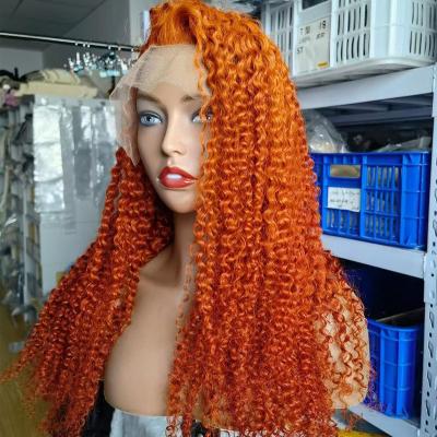 China #350 Ginger Orange Human Hair 13x6 HD Peruvian Curly Curly Full Lace Body Wave Frontal Wigs For Color Women Full Lace Hair Wigs for sale