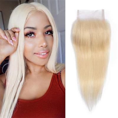 China Straight 613 Blonde Brazilian Straight Hair 4x4 Lace Closure With Baby Hair Natural Hairline 613 Low Top 4x4 Swiss Lace Closure for sale