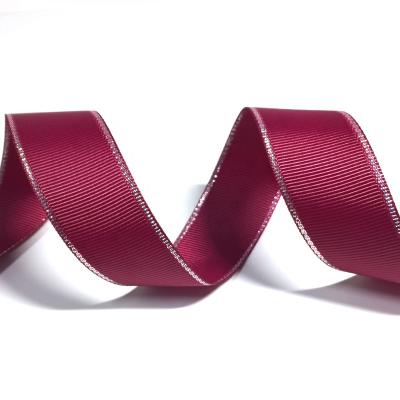 China Custom Wholesale High Tenacity Polyester Grosgrain Ribbon With Silver Edge for sale