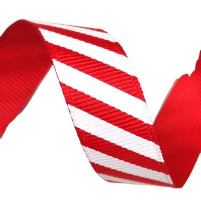 China Recyled 1 inch Grosgrain Red Ribbon with White Stripe Christmas Wholesale Ribbon for sale