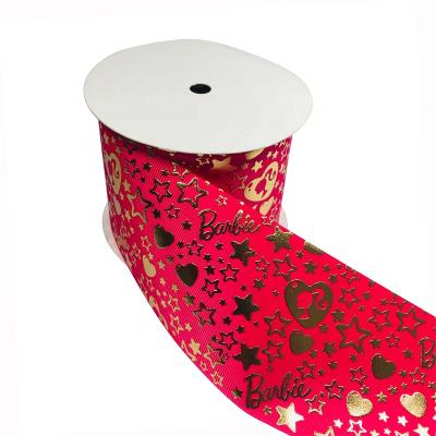 China Wholesale Custom Gold Foil Printed Grosgrain Ribbon 75mm Eco - Friendly for sale