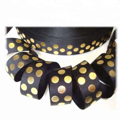 China Eco-friendly Good Quality Gold Foil Printed Grosgrain Ribbon, Dots Printed Ribbon for sale