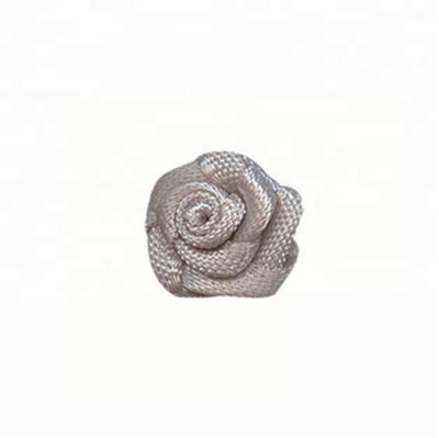 China 15mm Small Eco-friendly Handmade Silver Satin Ribbon Rose Flower for sale