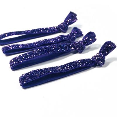 China Eco-friendly Fashion 3/8 Inch Blue Glitter Tied Elastic Hair Ties For Girls for sale