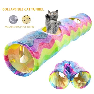 China Indoor Straight Two Way Rainbow Stocked Double Cloth Track Tube Cat Tunnel Bed Toy Manufacturer for sale