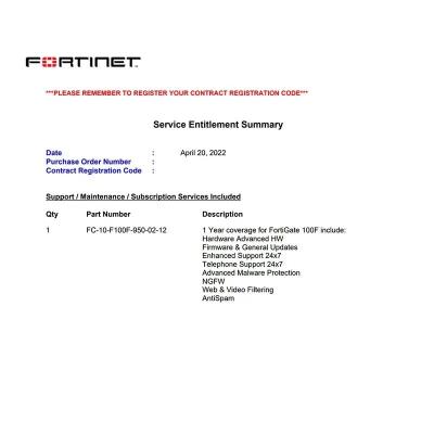 China Fortinet Enterprise NGFW Firewall FortiGate-100F FG-100F FC-10-F100F-950-02-12 VPN ondersteuning Te koop