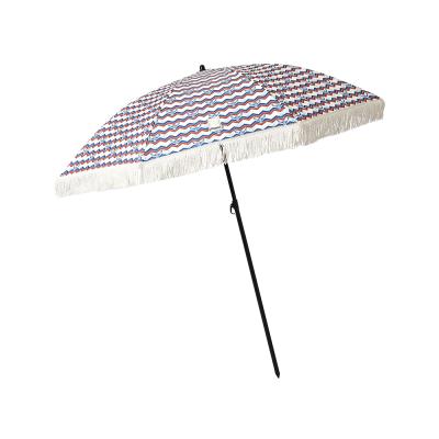 China Golf Straight Umbrella Private Fancy Customized Polynesian Dance Stripe Sand Anchor Clever Decorated Beach Umbrella for sale