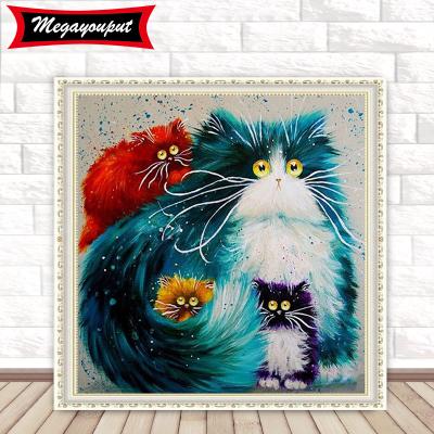 China Colorful Cats Diy Crystal Diamond Painting Custom 30x40 40x50cm Modern Full Four Handwork 5D Round Drill for sale