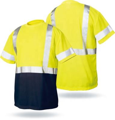 China Water Proof Outdoor Quick Dry Hi Strength Polyester Safety Green Reflective T Shirts for sale