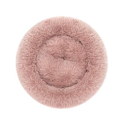 China Sustainable Pet Beds Accessories Cover Removable Soft Cuddler Plush Woman Cute Round Donut Dog Bed Deluxe for sale