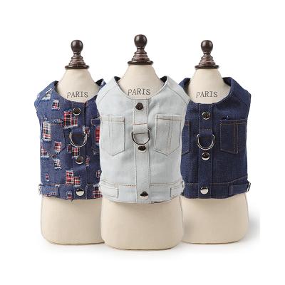 China DETACHED Pet Clothes Medium Dog Jeans Jacket Denim Cool Blue Coat Lapel Vests Dogs Medium Small for sale