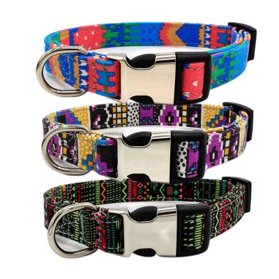 China Viable Bohemian Style Breakpoint Metal Buckle Pet Collar Cotton Canvas Dog Collars With Leashes for sale