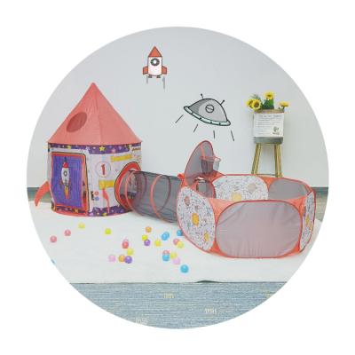 China Indoor Outdoor Ball Mine Tunnel Tent Space Ship Rocket Kids Children Kids Combo 3pc Game Tent With Tunnel for sale