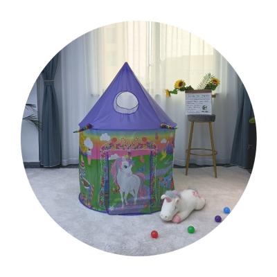 China Easy Foldable Children Play Tent Blue Cartoon Unicorn Pop Princess Girls Castle Play Tent For Girls for sale