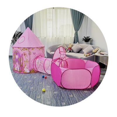 China Toy Safety Standards 3In1 Children Girl Playhouse Crawling Pink Princess Castle Play Tent With Tunnel for sale