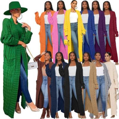 China R8969-fall breathable winter knitted women cardigan long sleeve sweater maxi cardigan coat long for sale