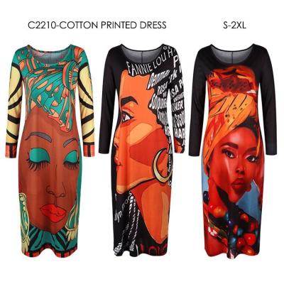 China C2210-women breathable boutique fall dresses maxis long sleeve printed fall 2022 women clothing dresses for sale