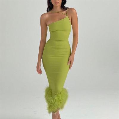 China A7122-Hot Breathable Selling Styles Sexy Elegant Feather Evening Dress Bodycon Midi Dress for sale