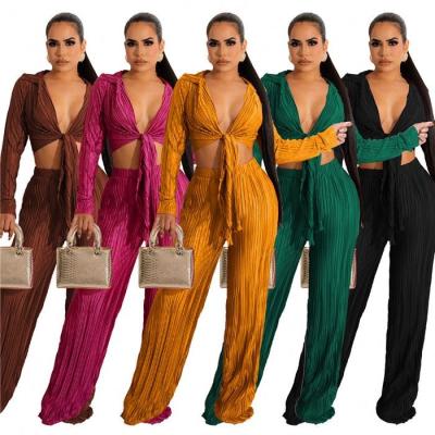 China Newcomers M8207-2023 Breathable Pleated Women Wide Leg Pants Set Women Streetwear Clothing Set for sale