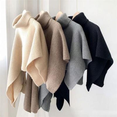 China M999-Knitted Sweater Turtle Neck Crop Sweater Women Cape Style Poncho Anti-Shrink Sweater for sale