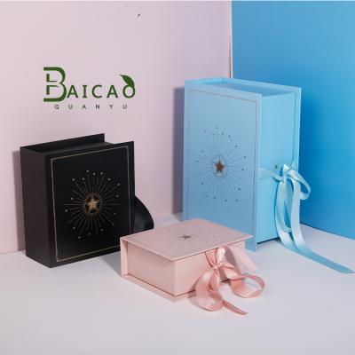 China Recyclable Wholesale Cosmetics Black Gift Boxes Gift Boxes With Ribbon Closure Wedding Gift for sale