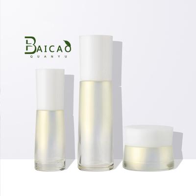 China Luxury Cosmetic Package Jar Gold Glass Lid With Logo Toner Packaging Toner Lotion Packaging Bottles for sale