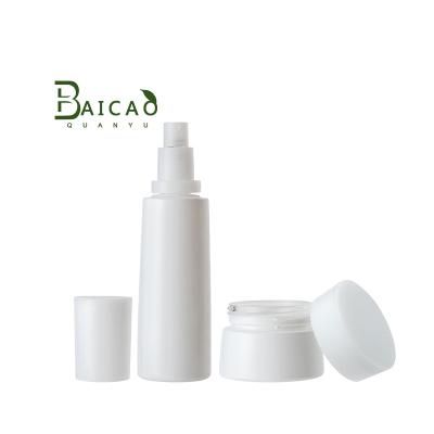 China Cosmetic White Jar Packaging Moisturizer Package Container Set Toner Bottle Glass Cosmetic Bottles for sale