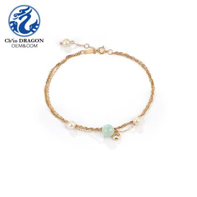 China Custom vintage 2020 factory price 14K gold filled jagde and pearl bracelet chain for sale