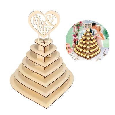 China Wooden Heart Shaped Chocolate Display Holder Stand Europe Wedding Heart Tree Center Decorative Tower Shape Love for sale