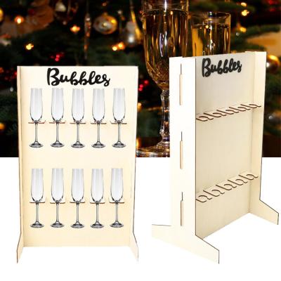 China Europe Laser Cut Wooden Champagne Wall Rack Champagne Stand Party Drink Wall Stand Floor Stand Wooden Glass Beverage Cup Holder for sale