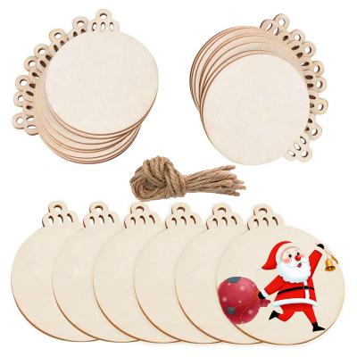 China Custom Europe Diy Christmas Ornaments Holiday Decoration Wooden Chips Christmas Crafts Ornaments For Unfinished Perforated Crafts for sale