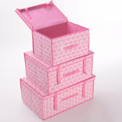 China Large Pink Essential Household Non Woven Storage Boxes with Lid for Clothing for sale