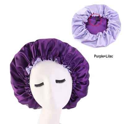 China Comfortable Wholesale Silk_hair_bonnet Hoods Silk Hoods With Elastic Band Purple for sale