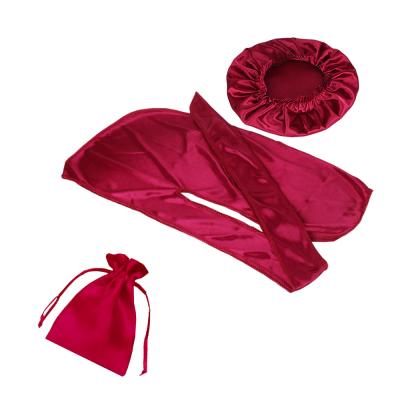 China 2020 custom logo lightweight silk burgundy matching hoods and custom durag set in bag for sale