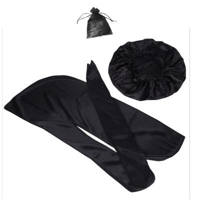 China 2020 light weight black white orange custom logo matching wave cap hood and silky durag set in bag for sale