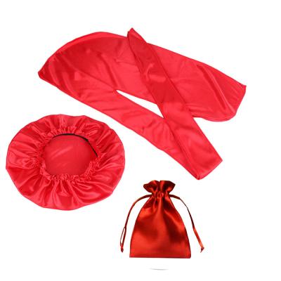 China Light Wholesale Matching Red Wave Rag Cape Durag & Silk Cowl Set In Bag for sale