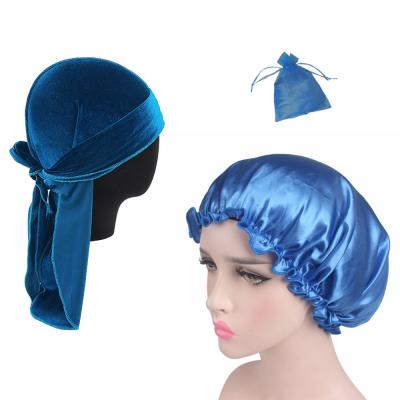 China Light High Quality Royal Blue His And Hers Silk Hood And Couple Velvet Durag Vendor In Bag for sale