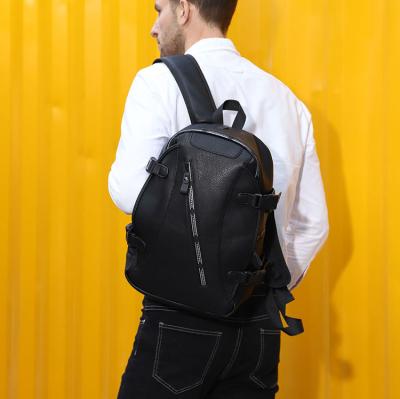 China With High Quality Black USB College Student Laptop Bag PU 15.6 Inch Leather Backpack For Men for sale