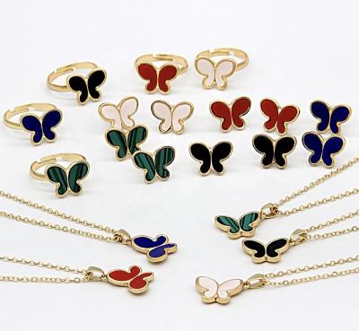 China FASHIONABLE Wholesale Jewelry Simple Butterfly Jewelry Set Necklace Pendant Earring Ring Jewelry Set for sale