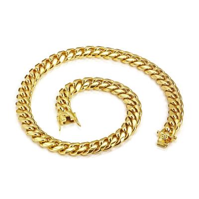 China Hot Selling Hip Hop SY Mens Jewelry Gold Chain 18K Gold Stainless Steel Miami Cuban Link Chain Necklace for sale