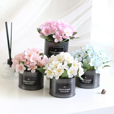 China Fashion durable modern hydrangea DREA Korean style artificial flowers in metal pot flower bonsai for sale