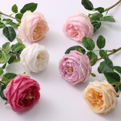 China Real Touch DREA Best Quality Artificial Flowers Rose Buds With Leaves Reach Touch Cabbage Roses for sale