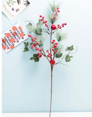 China High Simulation DREA 62cm Tall Pine Branches With Red Berries Indoor Artificial Plants For Christmas Home Deco for sale