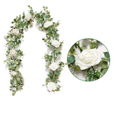 China DREA Artificial Eucalyptus Garland eco-friendly with roses flower vine hanging decor for weddings and party wall for sale