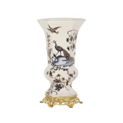 China Japandi Chinese Style Ceramic Vase Home Decor Peacock Flower Vases Wholesale White Porcelain Large With Stand for sale