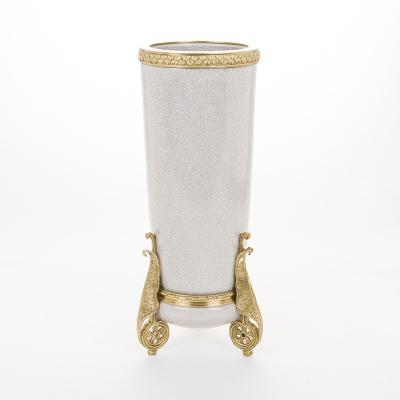 China Contemporary simple marble with gold edge decorative ceramic pottery with stand china porcelain vase for home deco for sale