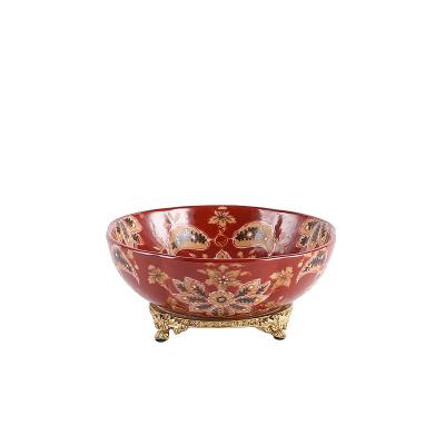 China High quality disposable luxury porcelain flower shape tableware customized red fruit bowl for home decoration for sale