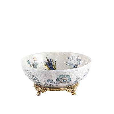 China Creative new arrival disposable art and folk art bowl marble status flower and bird design collectable fruit bowl for sale