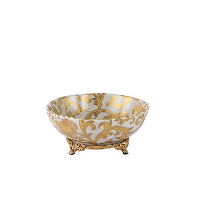 China Disposable high quality antique porcelain gold pattern tableware customized ceramic fruit bowl for home deco for sale