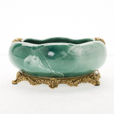 China CLASSIC antique flower shape with copper holder ceramic jade ashtrays wedding table decoration for sale